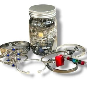 Silver Tone Jewelry Mixed Not So Mystery Jar Good Condition Wearable Various